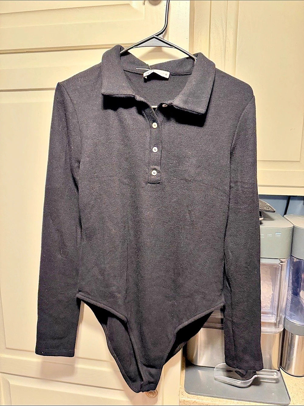 Zara Knit Polo Bodysuit Black Medium